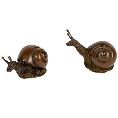 Japanese pair of snails bronze okimono sculpture