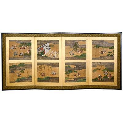 Japanese four-panels Genji and Heike screen