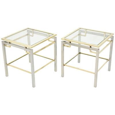 French Brass Steel Two-Tier End Tables Guy Lefevre for Maison Jansen, 1970s