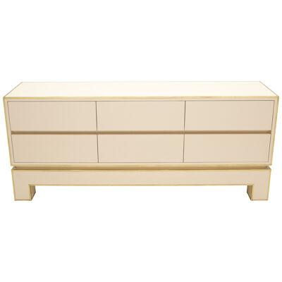 Sideboard Commode Brass White Lacquer by Alain Delon for Maison Jansen, 1975