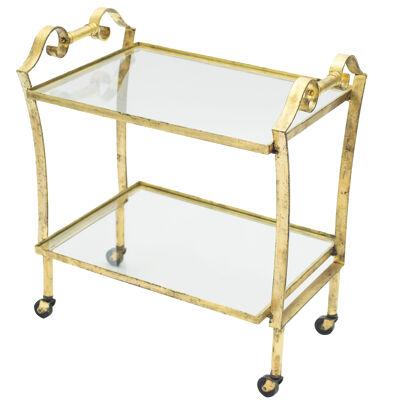 French Neoclassical Maison Ramsay Gilded Iron Bar Cart, 1940s