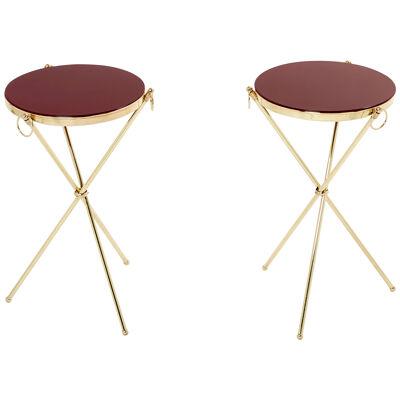 Pair of Maison Jansen brass red lacquer gueridon tables 1960s