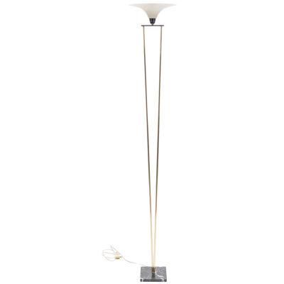 Midcentury Stilnovo Attributed Brass and Opaline Floor Lamp, 1960s