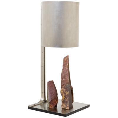 Phillipe Jean brutalist table lamp steel and red shale 1970s 