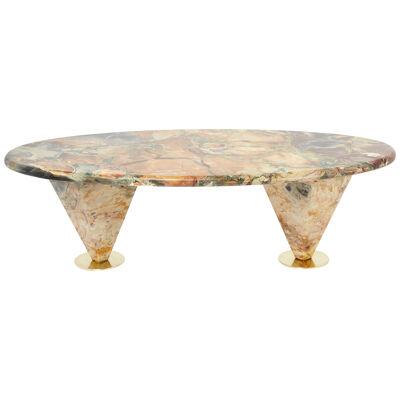 Oval free form eye Breccia Benou marble brass coffee table 1980s 