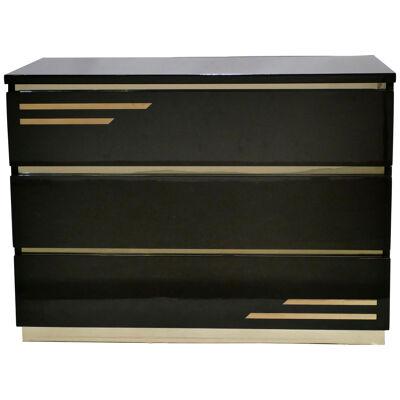 Rare black and Brass Chest of Drawers by J.C. Mahey, 1970s