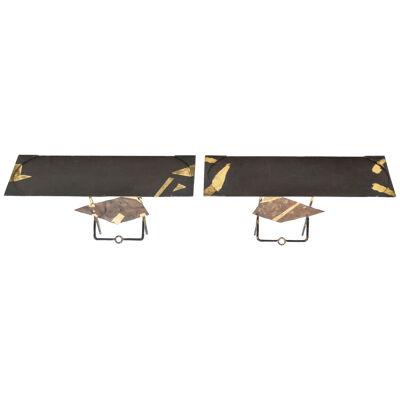 Pair of Jean-Jacques Argueyrolles Console Tables Wrought Iron Gold Leaf, 1990