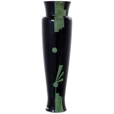 Anatole Riecke French Art Deco tall black opaline glass vase 1951 