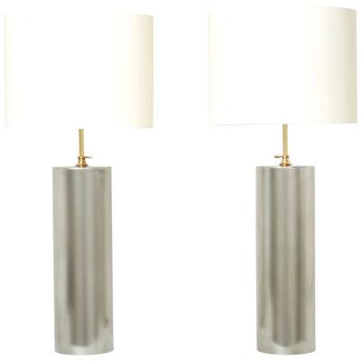 Pair of modernist brushed steel lamps 1966