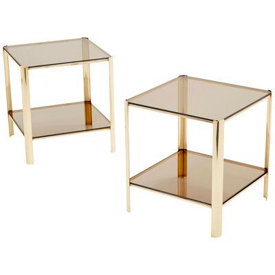 Pair of two-tier Bronze end tables by J.T. Lepelletier for Broncz 1960s
