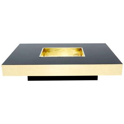 Willy Rizzo black lacquer and brass bar coffee table 1970s