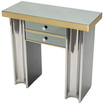 Small Midcentury Mirrored and Brass French Console Table, 1970s