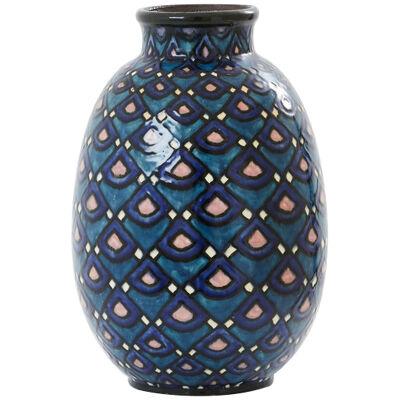 Paul Jacquet French Art Deco enameled ceramic vase 1930 