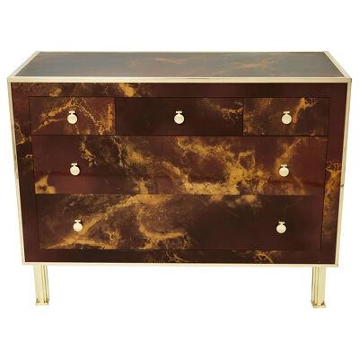 Rare golden lacquer and brass Maison Jansen chest of drawers 1970s