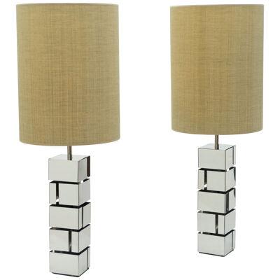 Pair of Midcentury Curtis Jere Chrome Lamps, 1970s