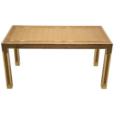 Italian Brass and Bamboo Dining Table or Desk, 1970s