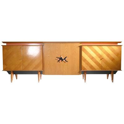 French Midcentury Extra Large Modernist Oak Sideboard, 1950s