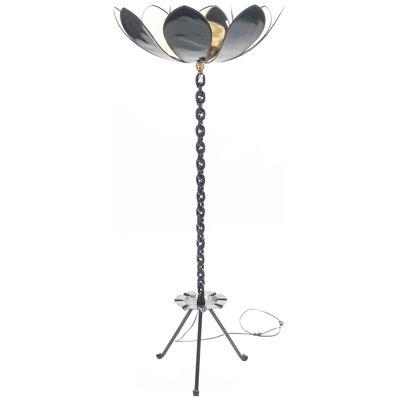 Signed Jacques Vidal French Midcentury Iron Gold Floor Lamp, 1967