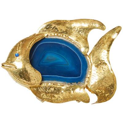 Unique Isabelle and Richard Faure brass blue agate stone lamp 1970s