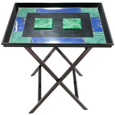 French Christian Dior Faux Malachite Folding Tray Table, 1970s