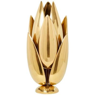 Michel Armand gilt bronze modernist Lotus sculpture table lamp 1970 