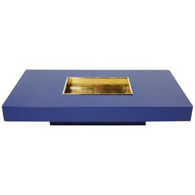 Large Willy Rizzo blue lacquer and brass bar coffee table 1970s