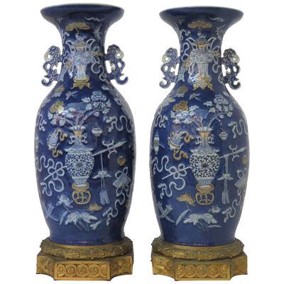 Chinese Porcelain Vases on French Gilt Bronze Mounts