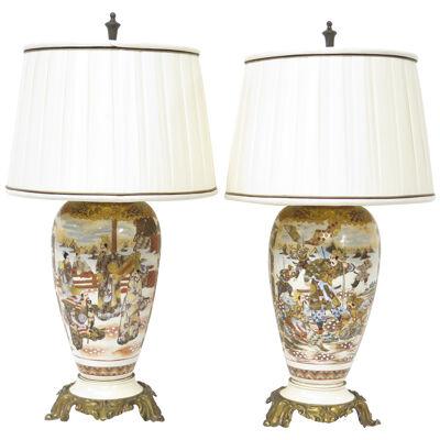 Pair of Satsuma Vases as Custom Table Lamps