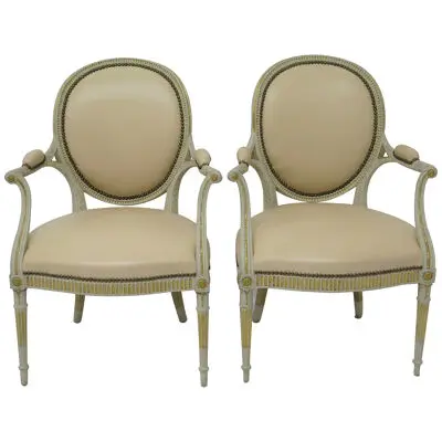 Paint and Parcel Gilt English Armchairs "in the French Taste"