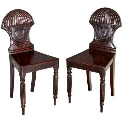 Pair of English Regency Mahogany Hall Chairs