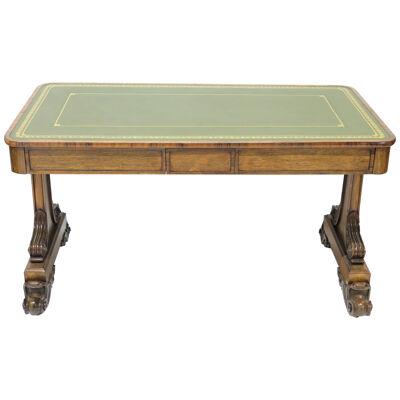 William IV Rosewood Library Table / Writing Desk with Green Leather Top