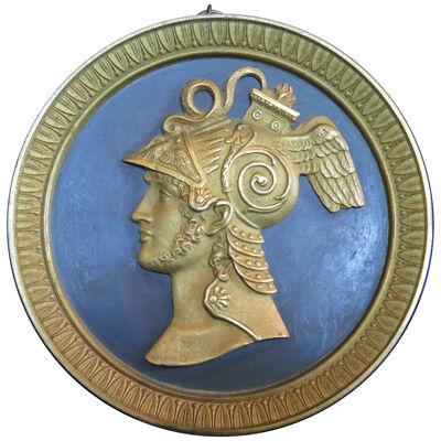 19th Century French Gilt Bronze Portrait Medallion of Perseus, ca 1830