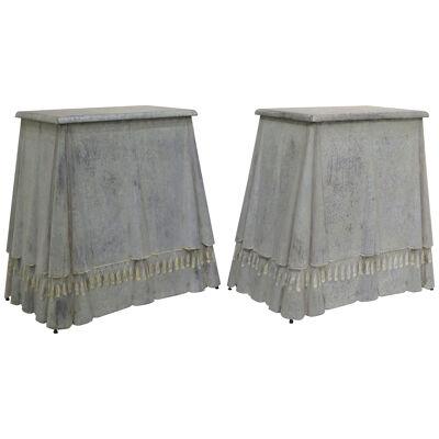 Pair of "Draped Metal" Console Tables with Painted Faux Tassel Border