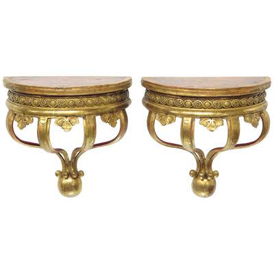 Pair of Italian Carved and Gilded Wall Brackets