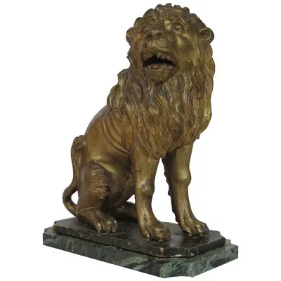 18th Century Golden Lion on Green Marble Base 