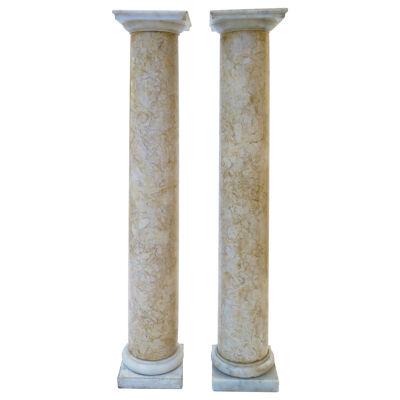 A Pair of Grand Tour Italian Carved Marble Columns