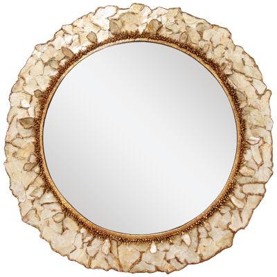 Unique artist mirror. Made of Mica and gilded resin