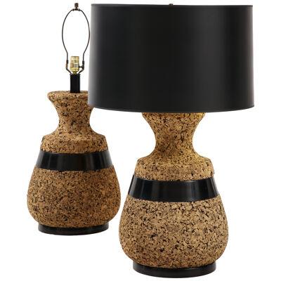 Mid Century Moder Pair of Cork table Lamps
