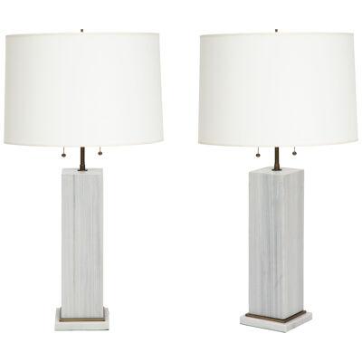 A pair of column shaped lamps, "Silk Georgette" marble