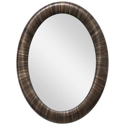 A Modernist oval mirror of contemporary straw marquetry.