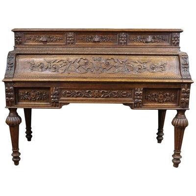 AF5-154: MID 19TH CENTURY FRENCH RENAISSANCE REVIVAL STYLE CARVED ROLL TOP DESK