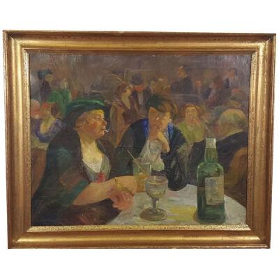 AW583: French School - Early 20th Century - Bistro Interior - Oil on Canvas