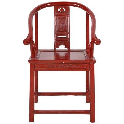 AF2-102: EARLY 20TH C CHINESE RED PAINTED HORSESHOE ARMCHAIR
