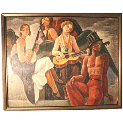 AW366 - French School - Art Deco Minstrels - Oil on Canvas