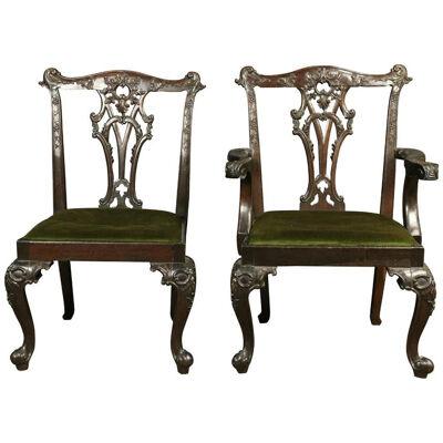 SET OF 8 EARLY 19TH CENTURY CHIPPENDALE STYLE DINING CHAIRS ON CABRIOLE LEGS