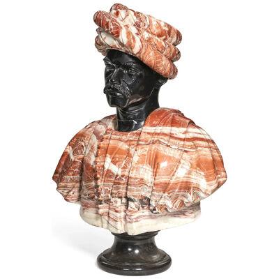 Early 20th Century Continental Variegated Red & Black Marble Bust of a Moor
