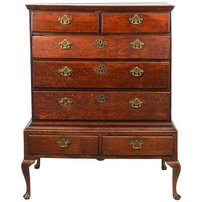 AF4-051: Antique Period Late 1700's English Georgian Oak Chest on Stand