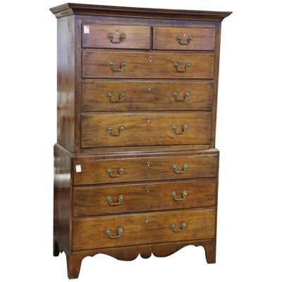 AF4-117: LATE 18TH CENTURY AMERICAN SHERATON STYLE MAHOGANY CHEST ON CHEST