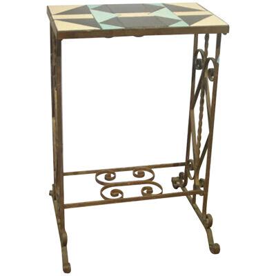 AF1-199: Circa 1930's Iron Table with Geometric Art Deco Tile Top