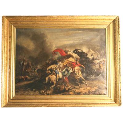 AW094 - Isaac Geibet - North African Battle Scene - Oil on Canvas